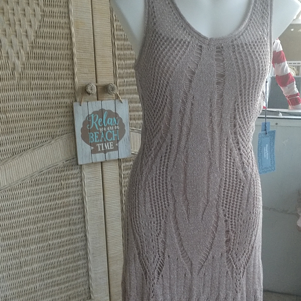 COMING MSRP=$68 NWT Mermaid Influenced Lined Taupe Fishnet Dress NWT - Picture 3 of 8